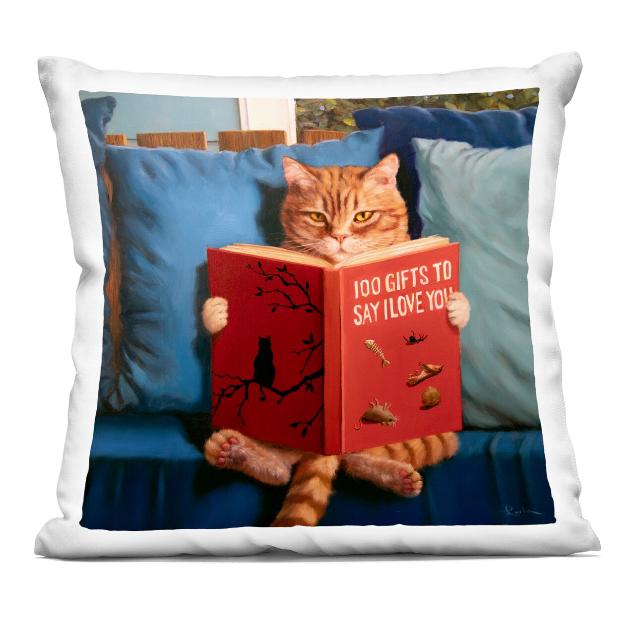 Stupell Industries Cat Reading Funny Book Decorative Printed Throw Pillow, design by Lucia Heffernan, 18 x 7 x 18